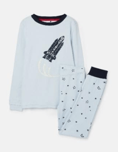 205680-LBLUROCKET Blue pajama with rocket image  96% cotton 4% elastane 1 through 12